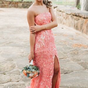 Elegant Strapless Coral Gown